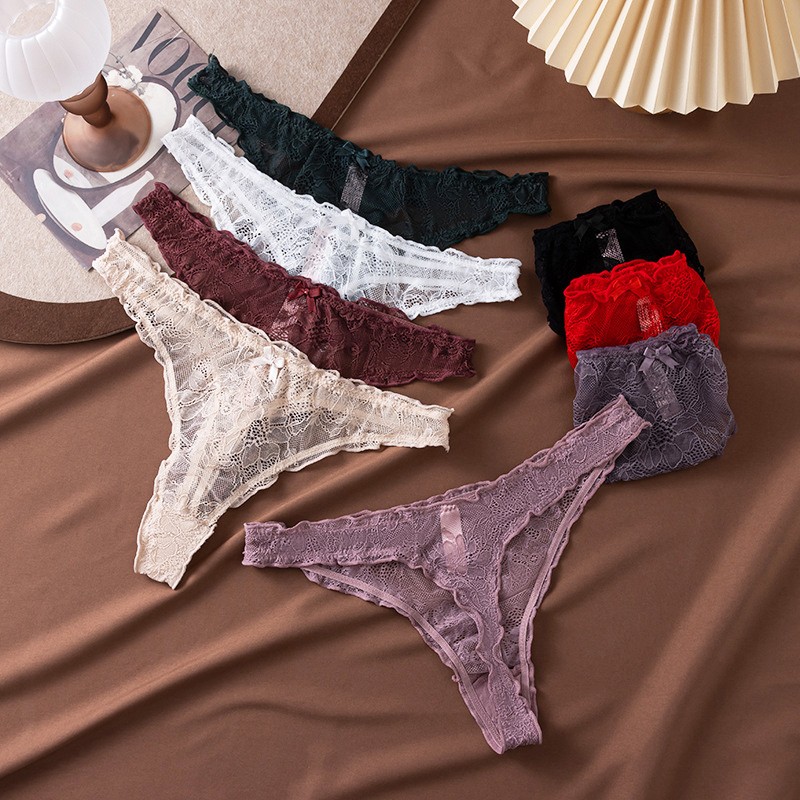 5 Pack Lot Sexy Womens See Through Lace Sheer Panties Thongs Briefs Underwear