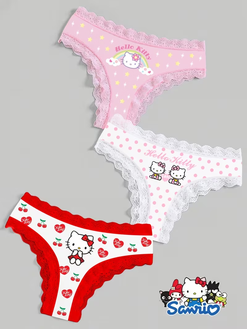 Sanrio Hello Kitty Cartoon Sexy Cute Kawaii Lace Cheeky Panties – Pack of 3