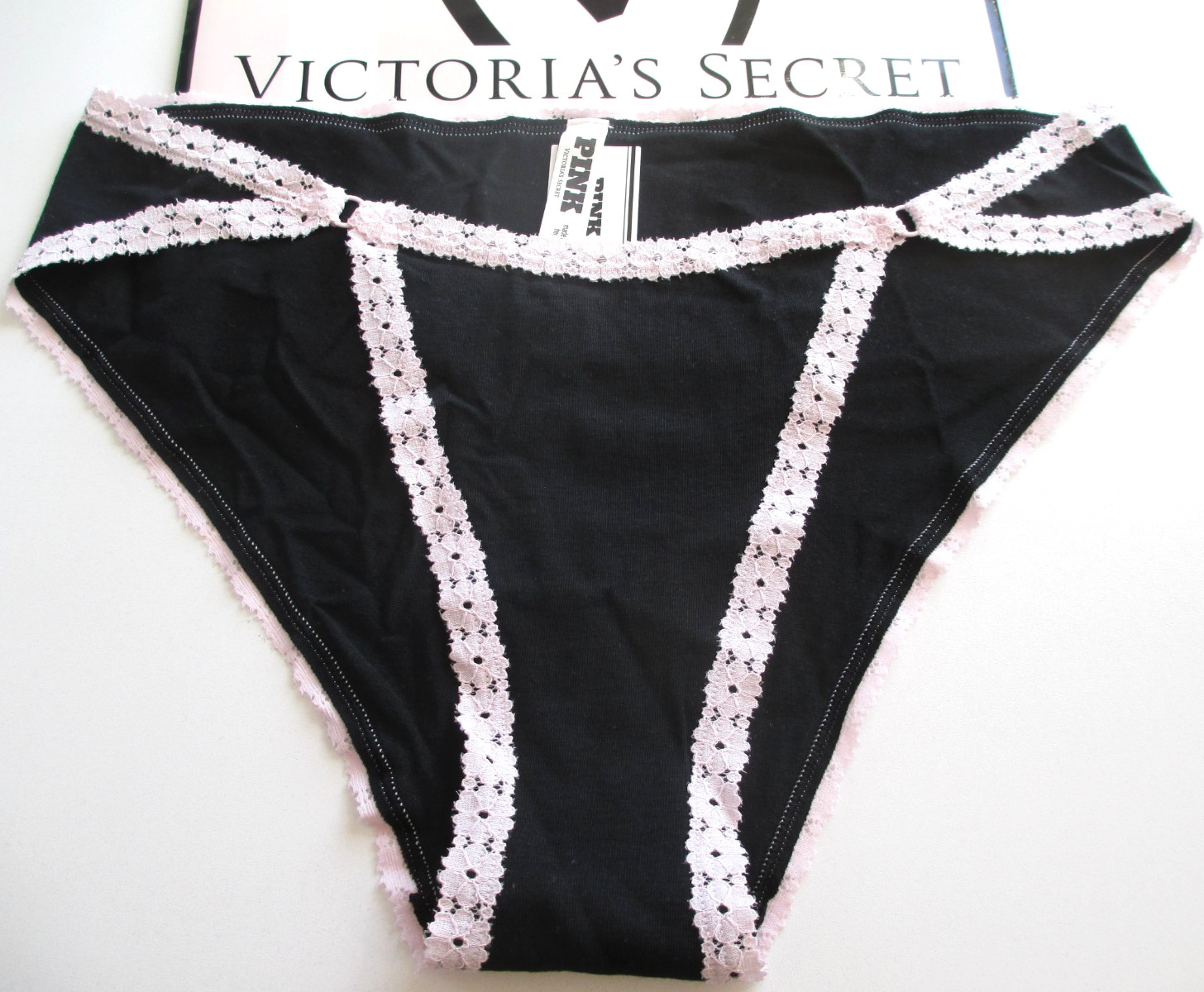 VICTORIA’S SECRET PINK Cotton Cheeky Panty S M L XL Black NWT Lace Trim VS