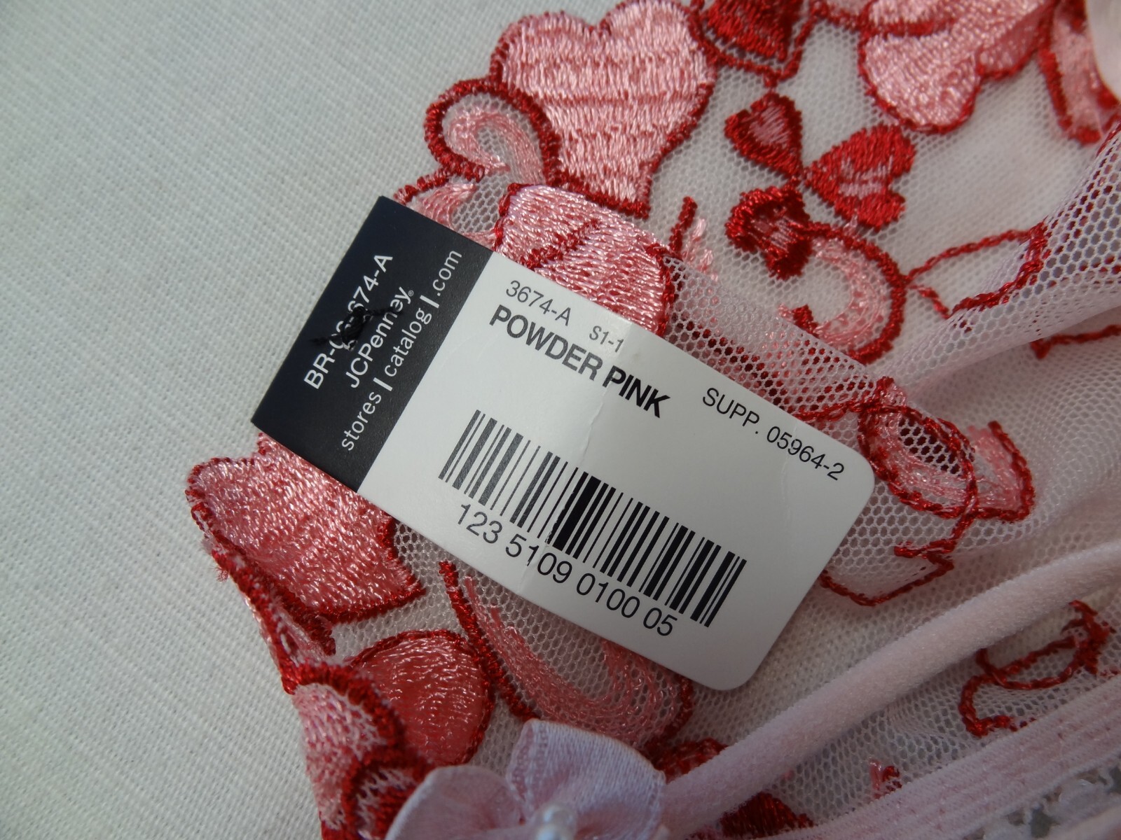NWT Delicates 5 Fashion Heart Thong Panty Valentines Day Mesh Powder JCPenney
