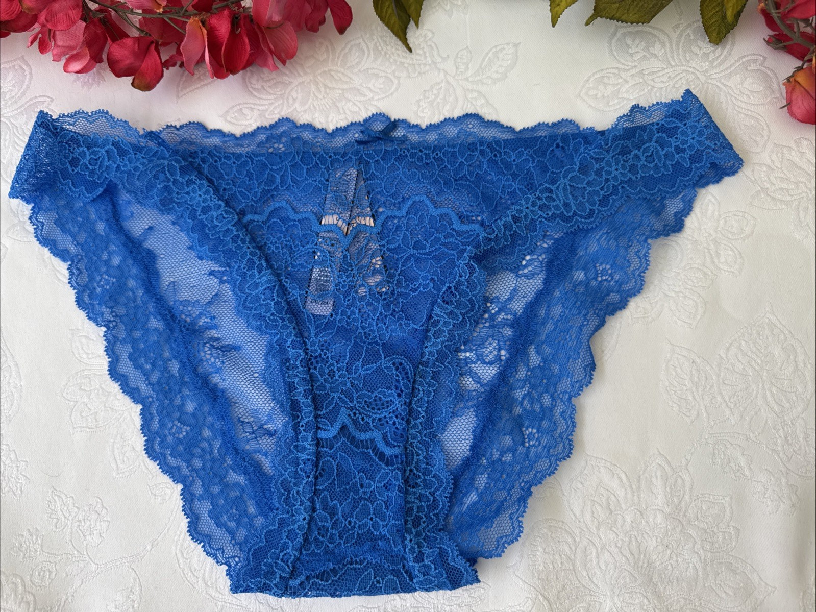 VICTORIA’S SECRET M BLUE DREAM ANGELS LACE CHEEKINI TANGA PANTIES SUMMER NWT