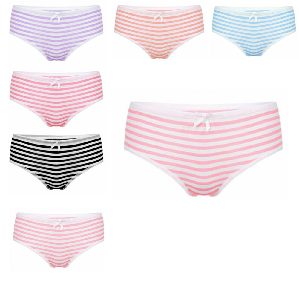 Women Stripes Middle Waist Underwear Navy Sailor Style Panties Briefs Underpants
