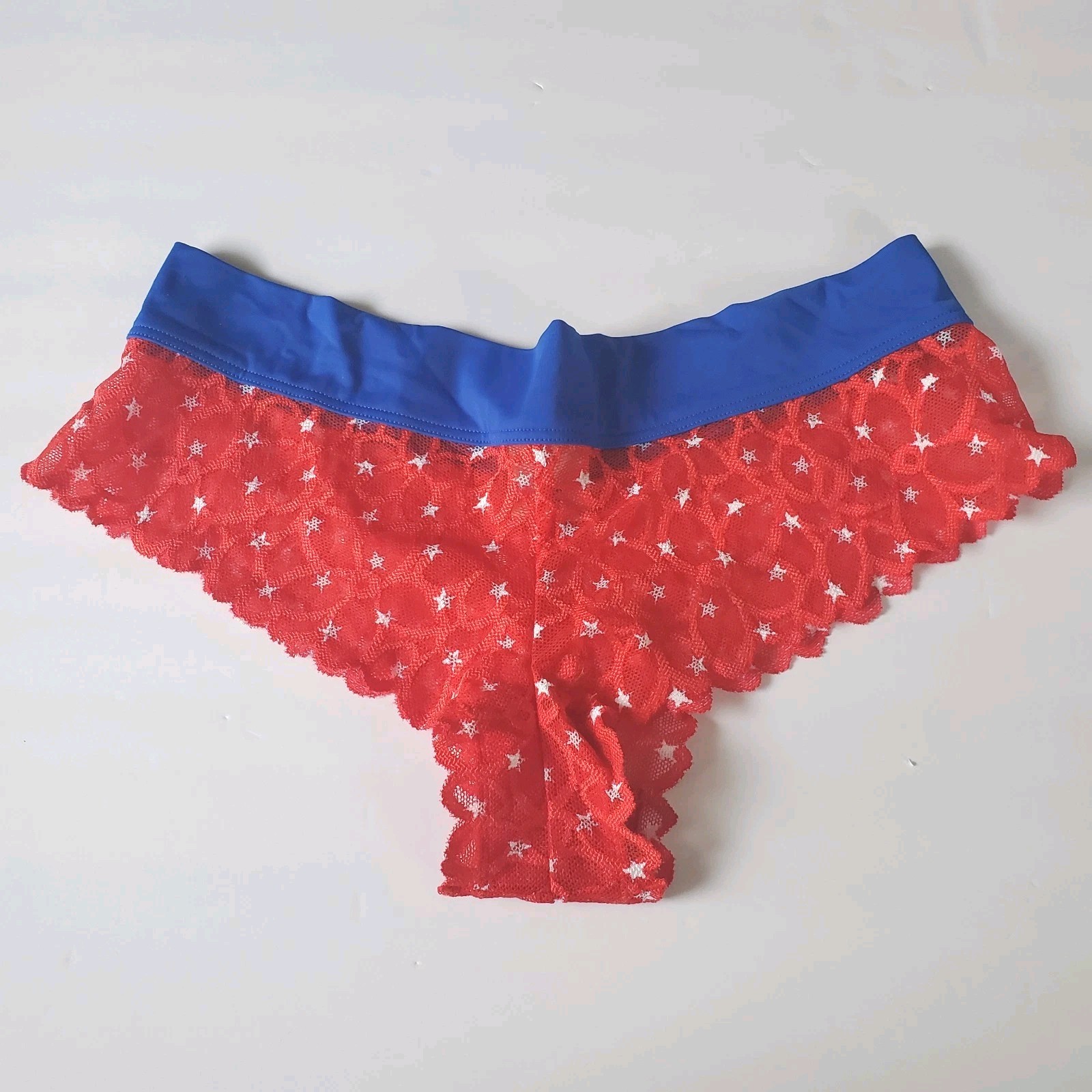 Victoria’s Secret PINK Patriotic Panty Mesh Red/White/Blue Stars Cheekster Sz M