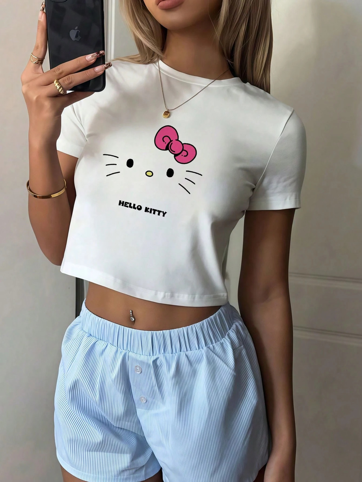 Cute Hello Kitty crop t shirt for women comfy loungewear for cheap24