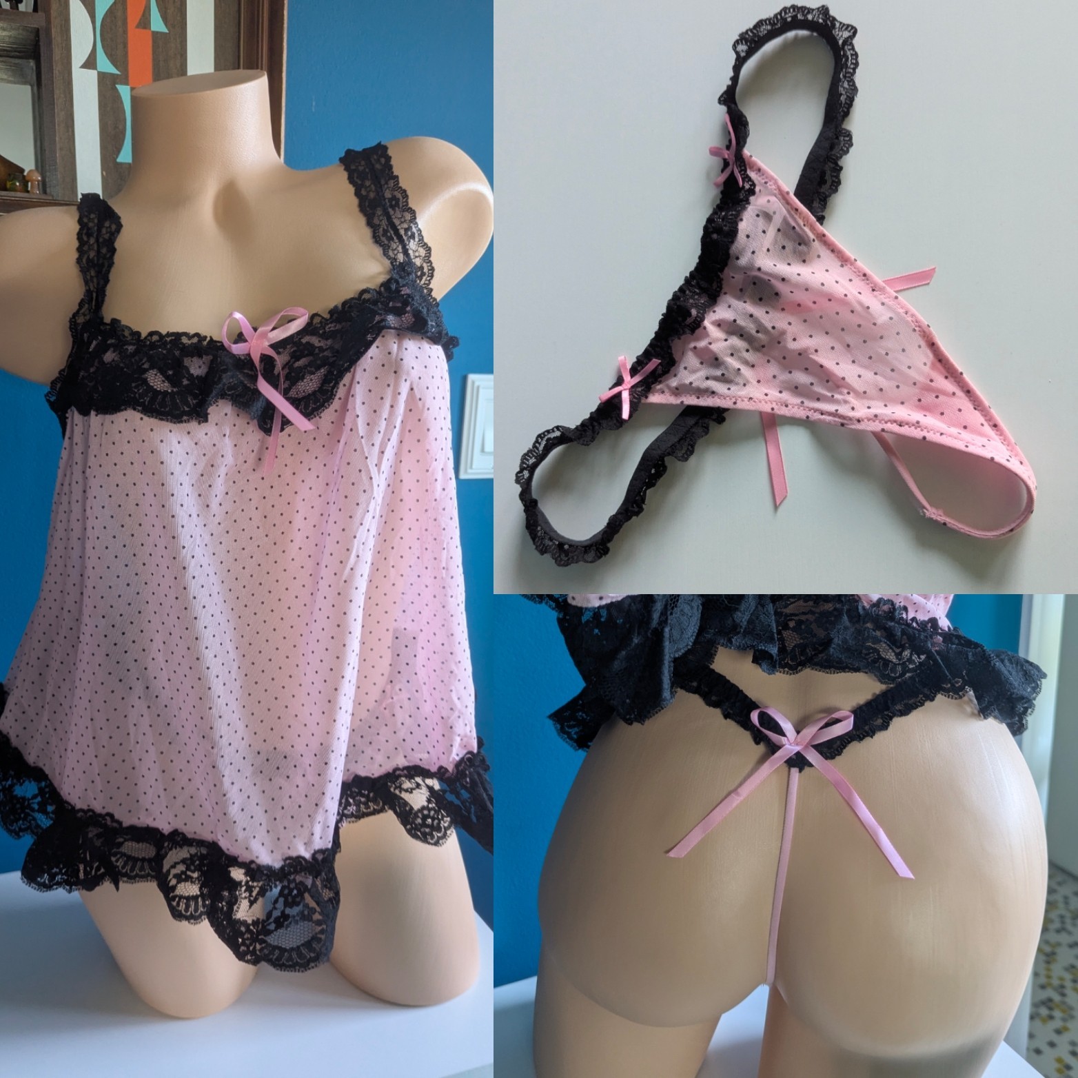 NWOT VICTORIA’S SECRET SEXY LITTLE THINGS S POLKA DOT G STRING BOW PANTIES TEDDY