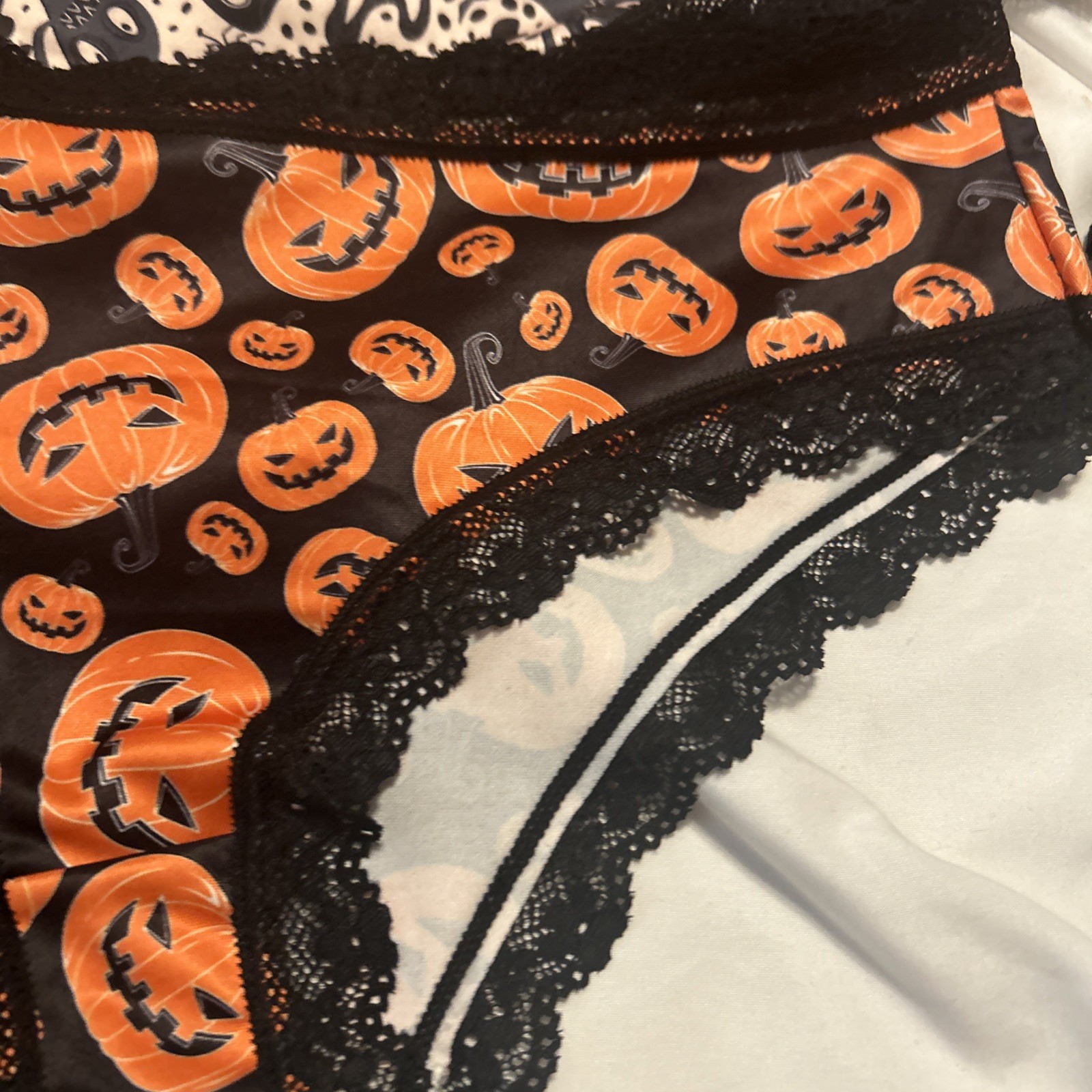 Morvia 3pk lace trim goth Skater Emo Goth panties M Blk Orange Skull Jack-o-lan