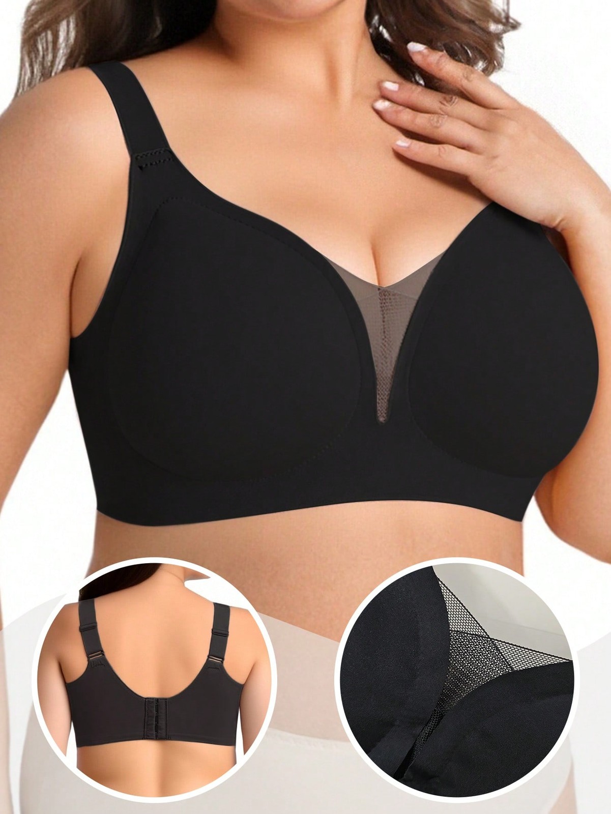 Plus Size Soft Support Wireless Bra with Seamless Mesh and Cheap24