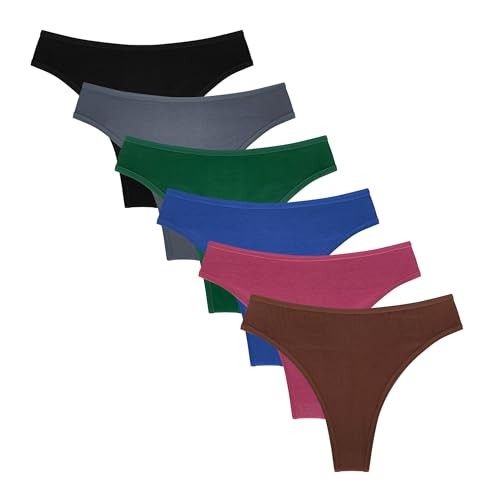 Women’s High Waisted Thong Panties – 95% Cotton 5% Spandex, T Large 6*pcs-as