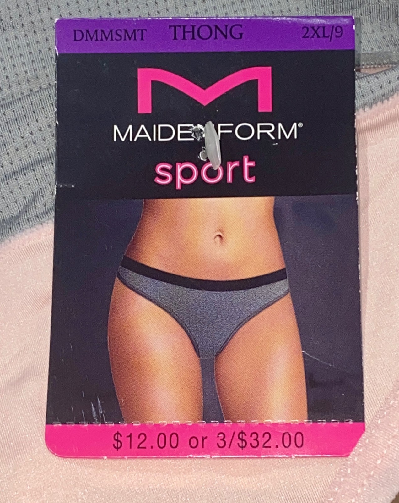MAIDENFORM Sport Pink Grey Breathable Thong Panty Womens S 5 M 6 L 7 XL 8 2XL 9