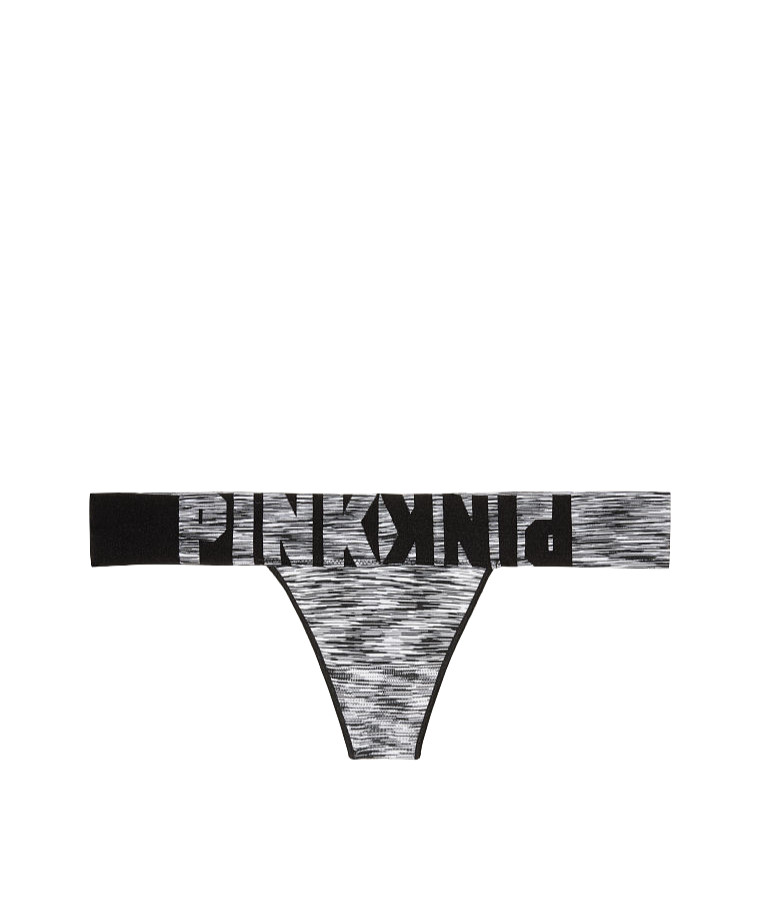 Victoria’s Secret PINK Seamless Thong Panty Black White Marl Logo