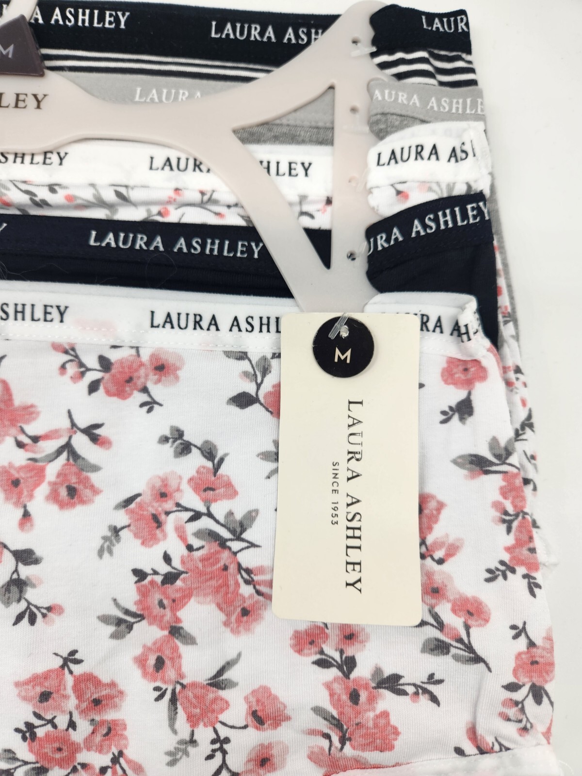 LAURA ASHLEY 5Pk Women’s S M L XL Cotton Tag Free Panties Black Gray Pink Prints