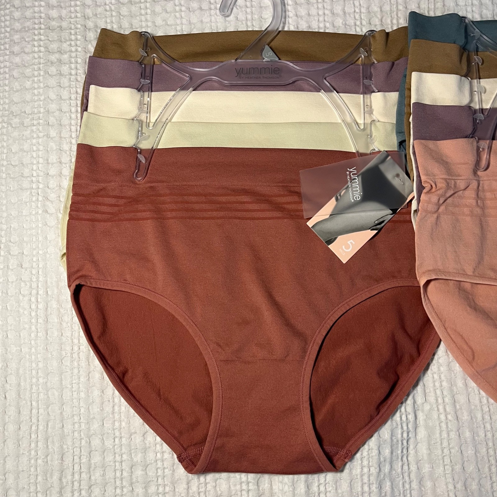 NWT Yummie 5pk Shadow Stripe Seamless Briefs Panties Blue Nude Peach Ivory PinkL