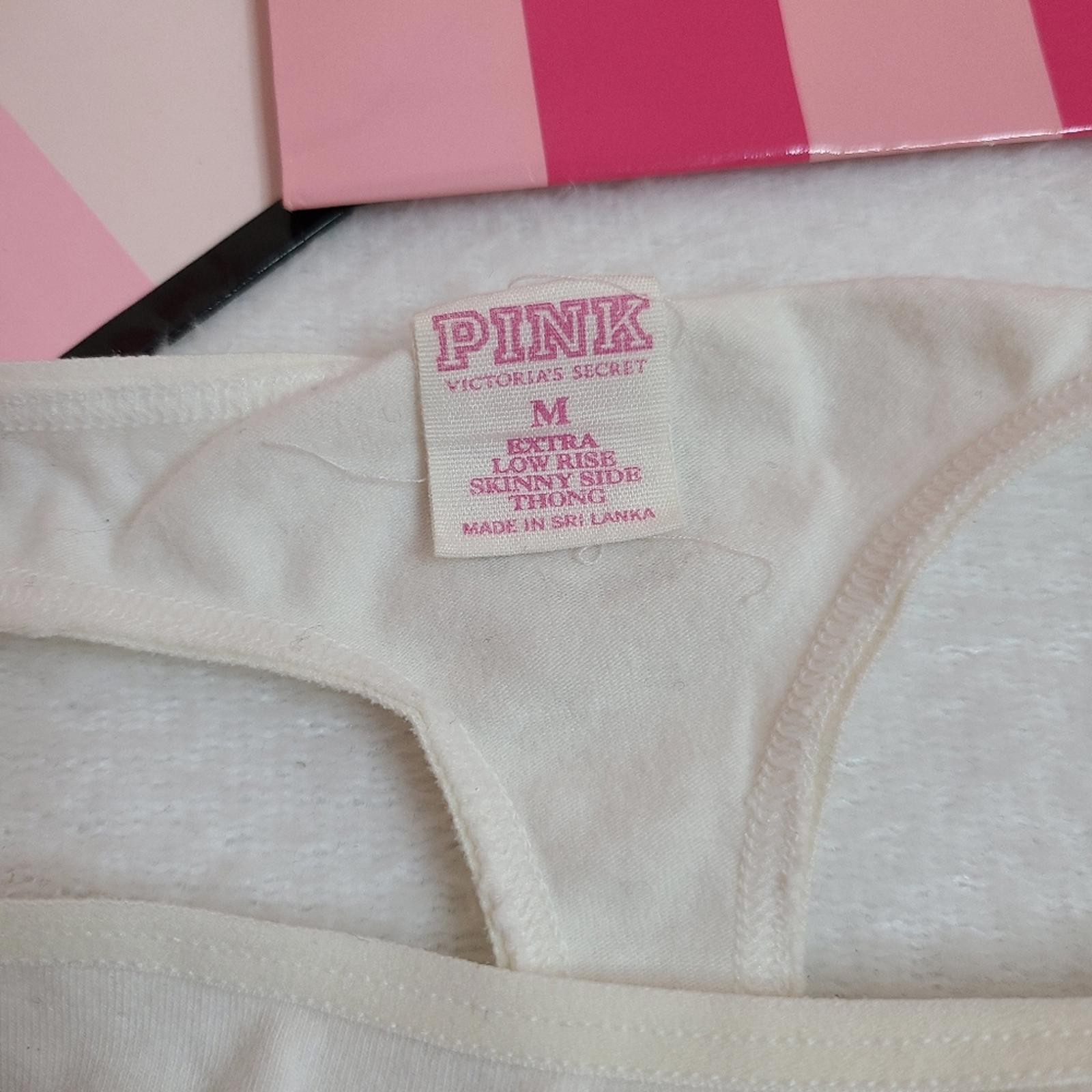 VTG VS PINK Bling Graphic Cotton Extra Low Rise Skinny Side Thong Panty Size M