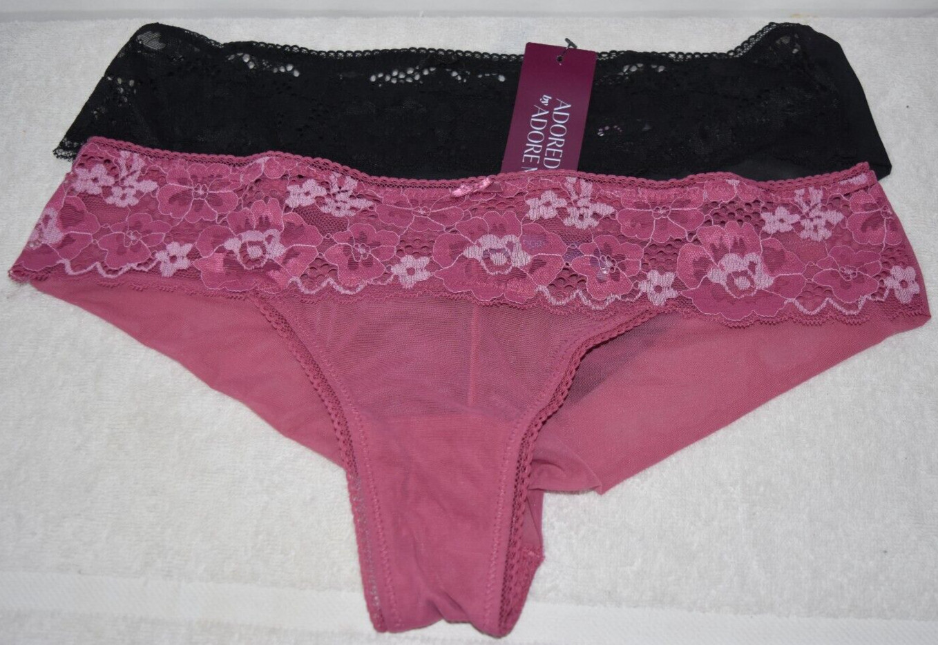 2 NWT Adorned Adore Me Textured Lace Mesh Cheeky Panties Lot Satin Bow 2X XXL