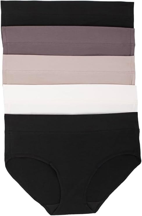 Felina Womens 5 Pk Pima Cotton Wide Waistband Hipster Multi Small