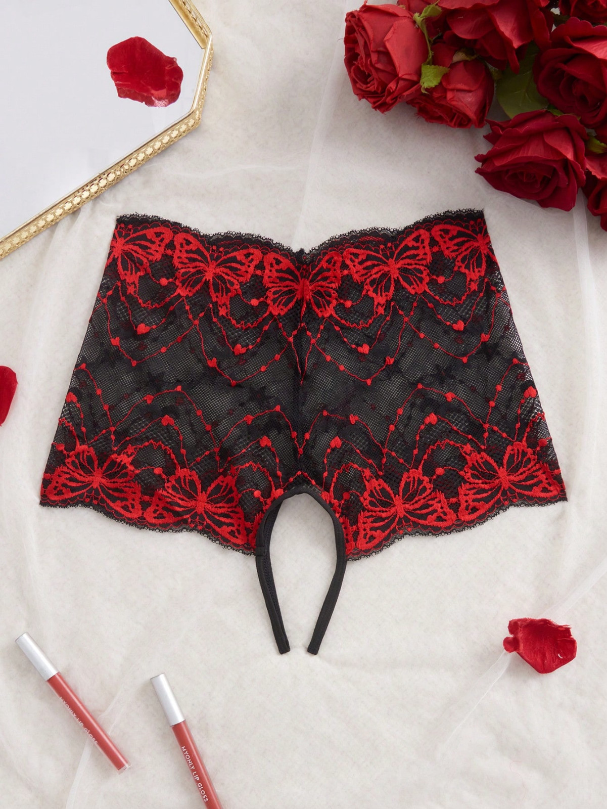 Women’s Black Embroidered Backless Lace Butterfly Sexy Brief Lingerie Panties