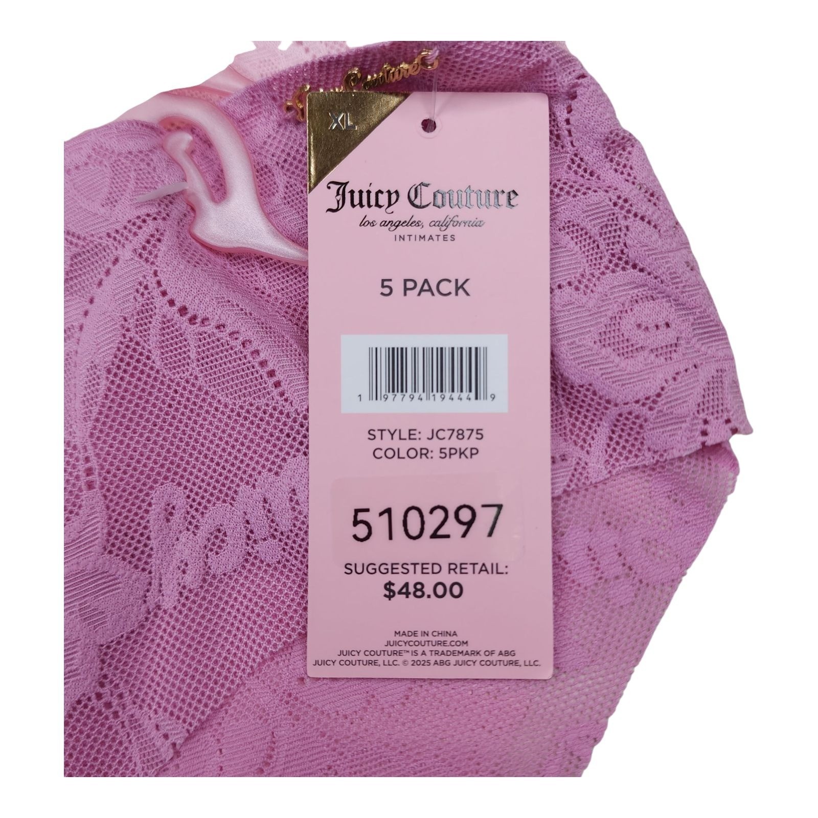 Juicy Couture Womens Lace Panties 5-Pack XL Nylon & Spandex Intimates