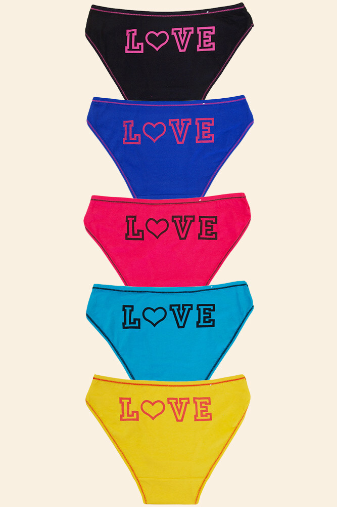 ScarvesMe 5 pack Women’s Assorted Color Love Text Cotton Sexy Bikini Panties