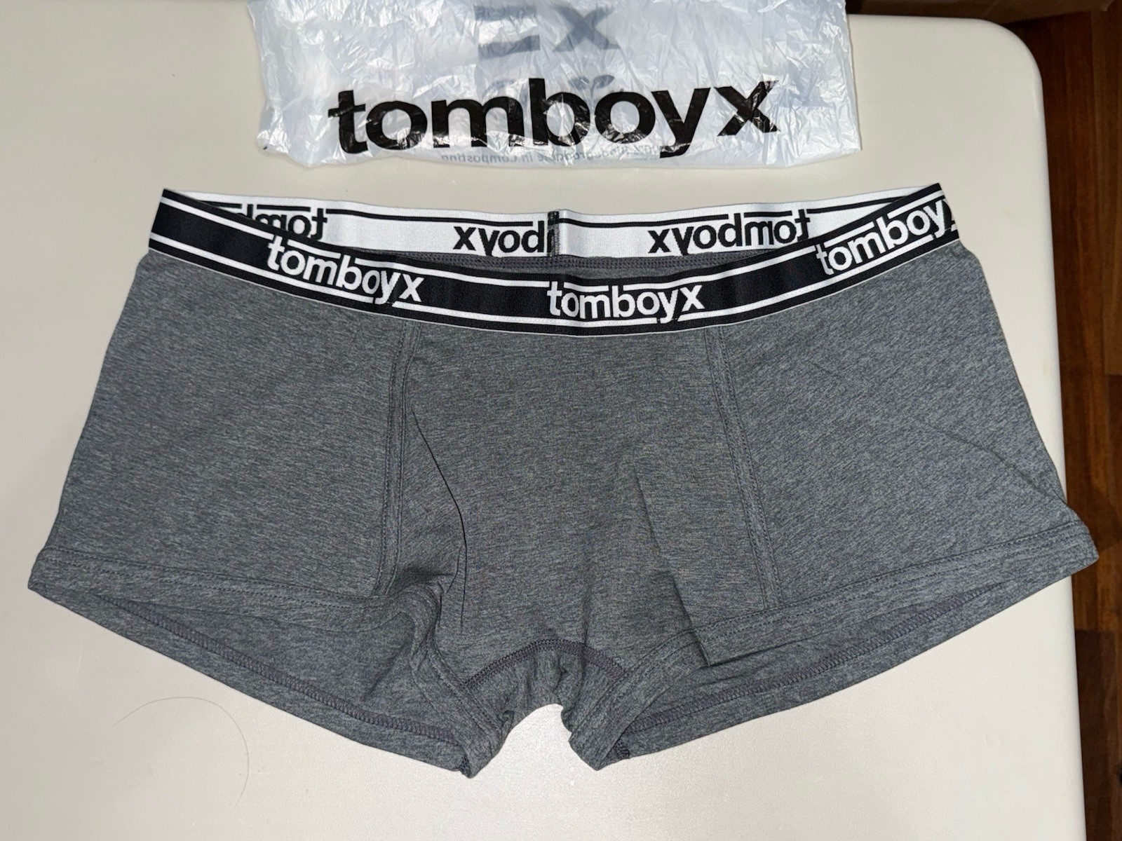 TomboyX Women’s Boy Shorts – Charcoal Retro Logo Size 2X