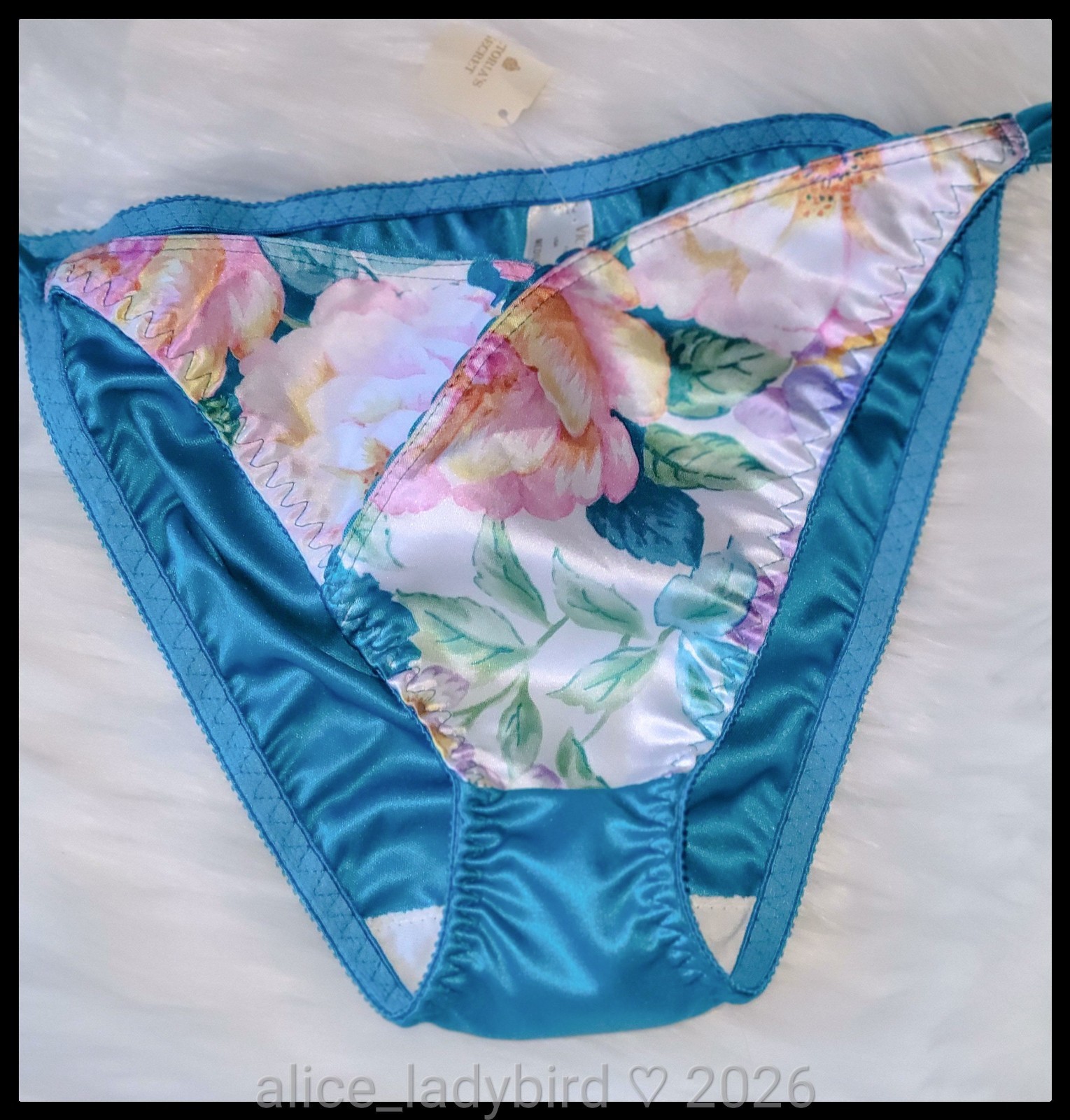 NWT Vintage VICTORIA’S SECRET String Bikini PANTIES Shiny Floral SATIN Brief M/6