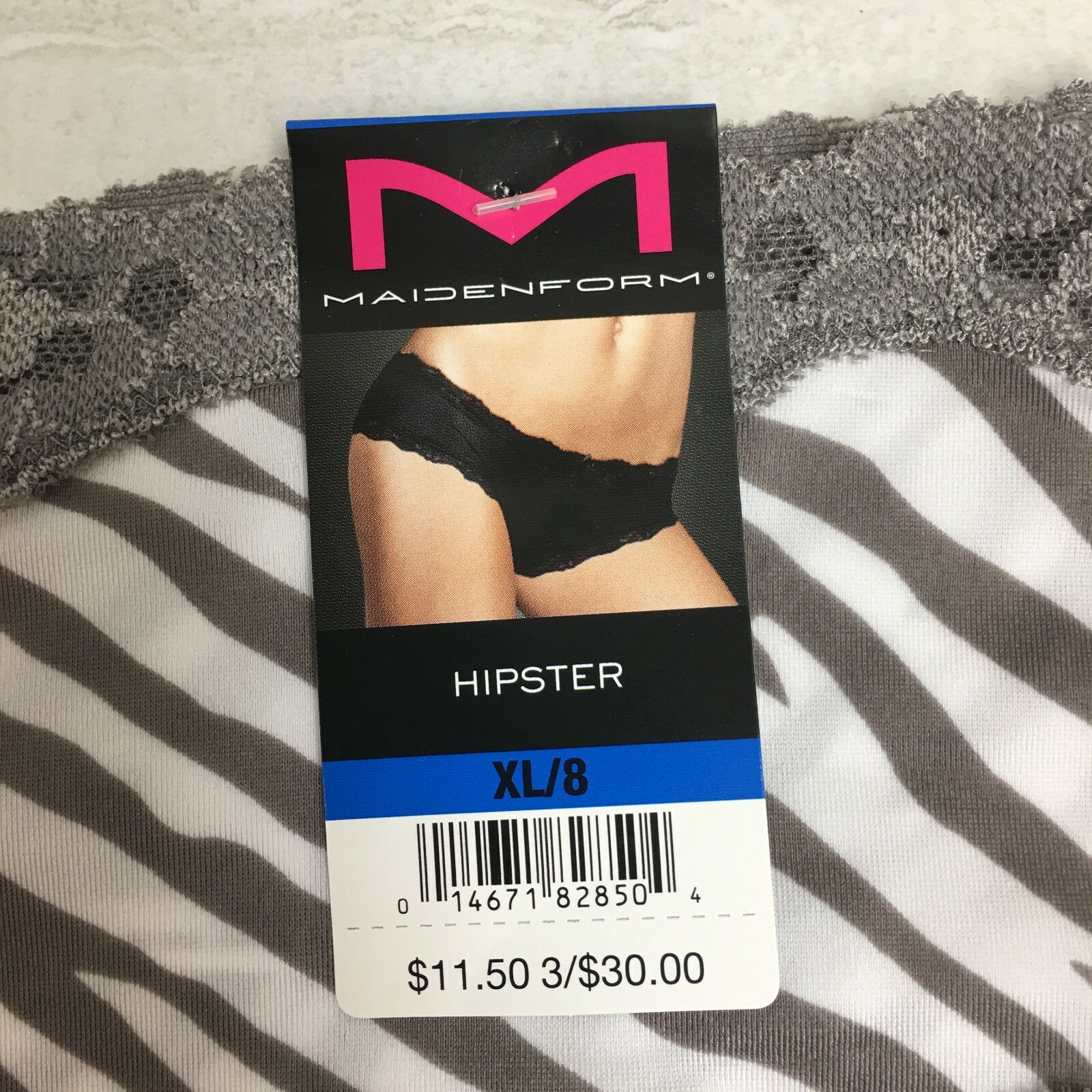 4-Pack Maidenform Cheeky Scalloped Lace Hipster, Gray/White Zebra Stripe, XL/8