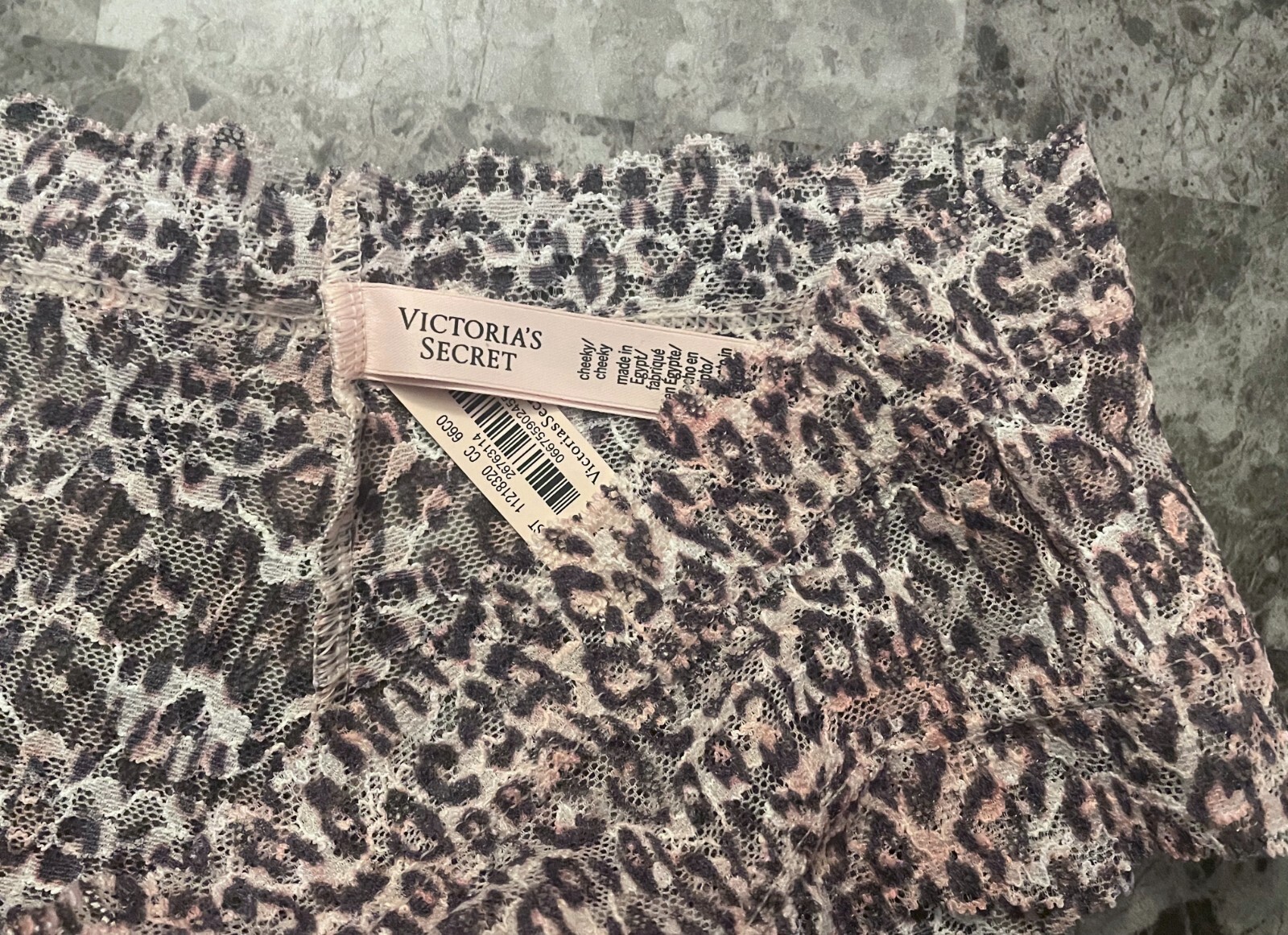 NWT VICTORIA’S SECRET WHITE PINK GRAY LEOPARD CHEETAH LACE LACIE CHEEKY PANTIES