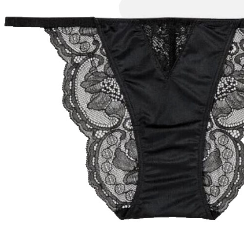 Victorias Secret Black Cheeky Panty Size XS Sexy Floral Chantilly Lace Backside