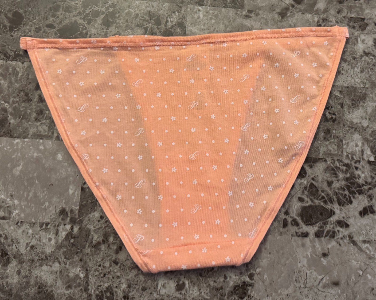 NWT VICTORIA’S SECRET PINK M PEACH POLKA DOT FLORAL LOGO STRING BIKINI PANTIES
