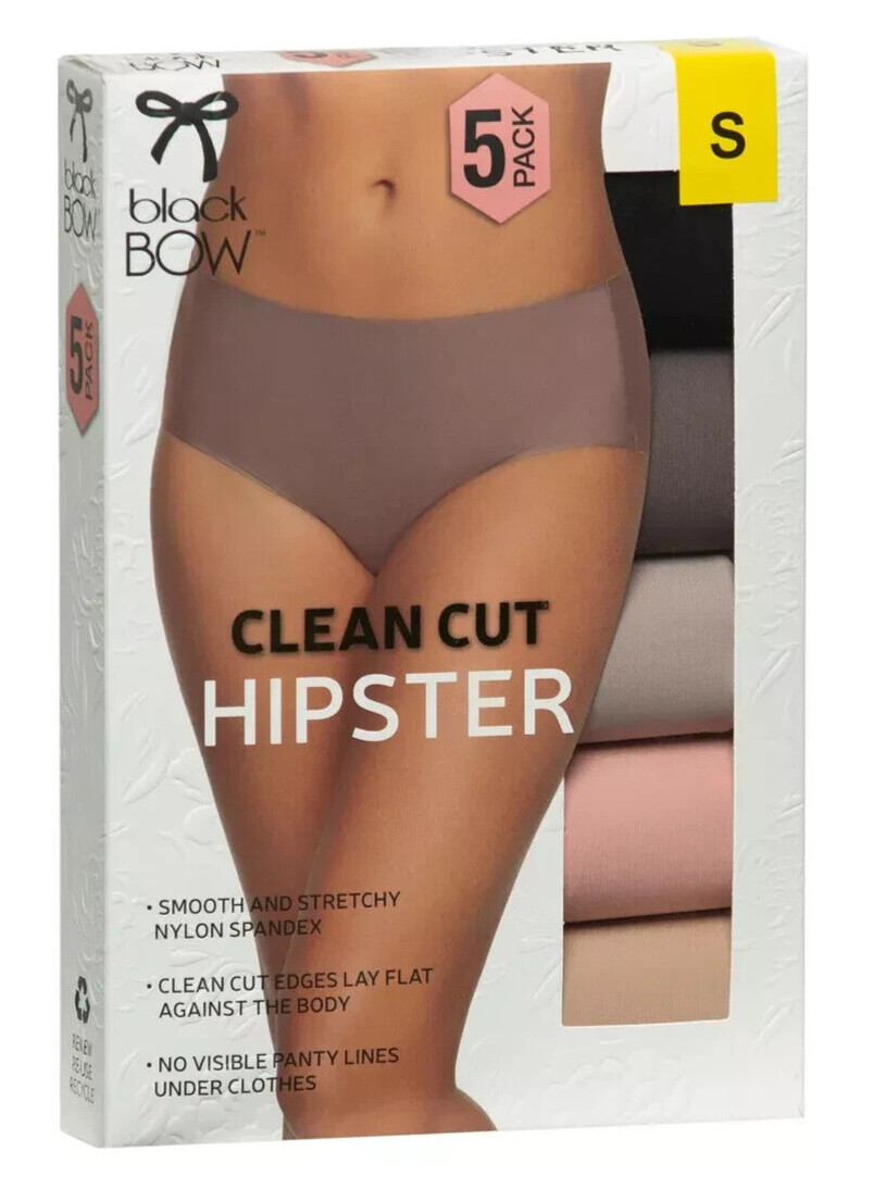 Black Bow Ladies Clean Cut Hipster 5 pack Panties