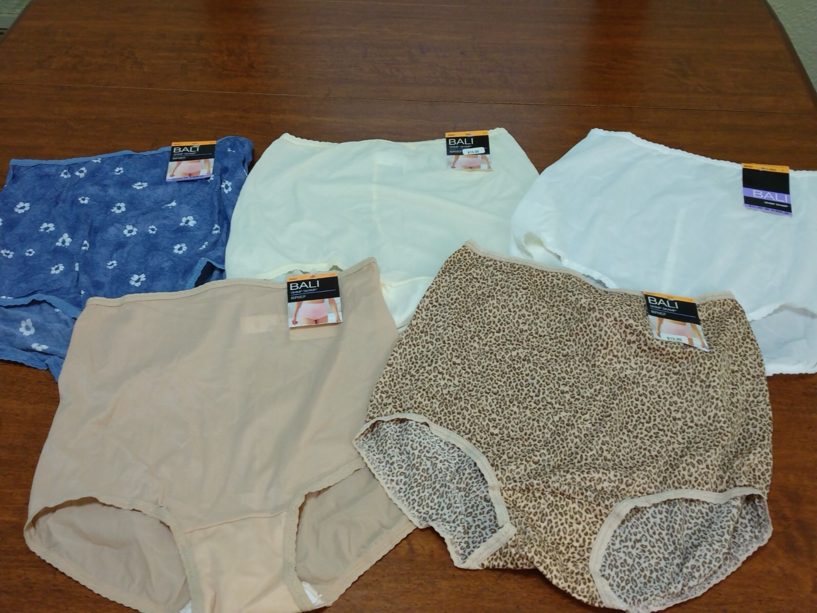 Lot of 5 Bali 2633 Skimp Skamp Briefs Panties Size 7 Prints White Nude Cream NWT