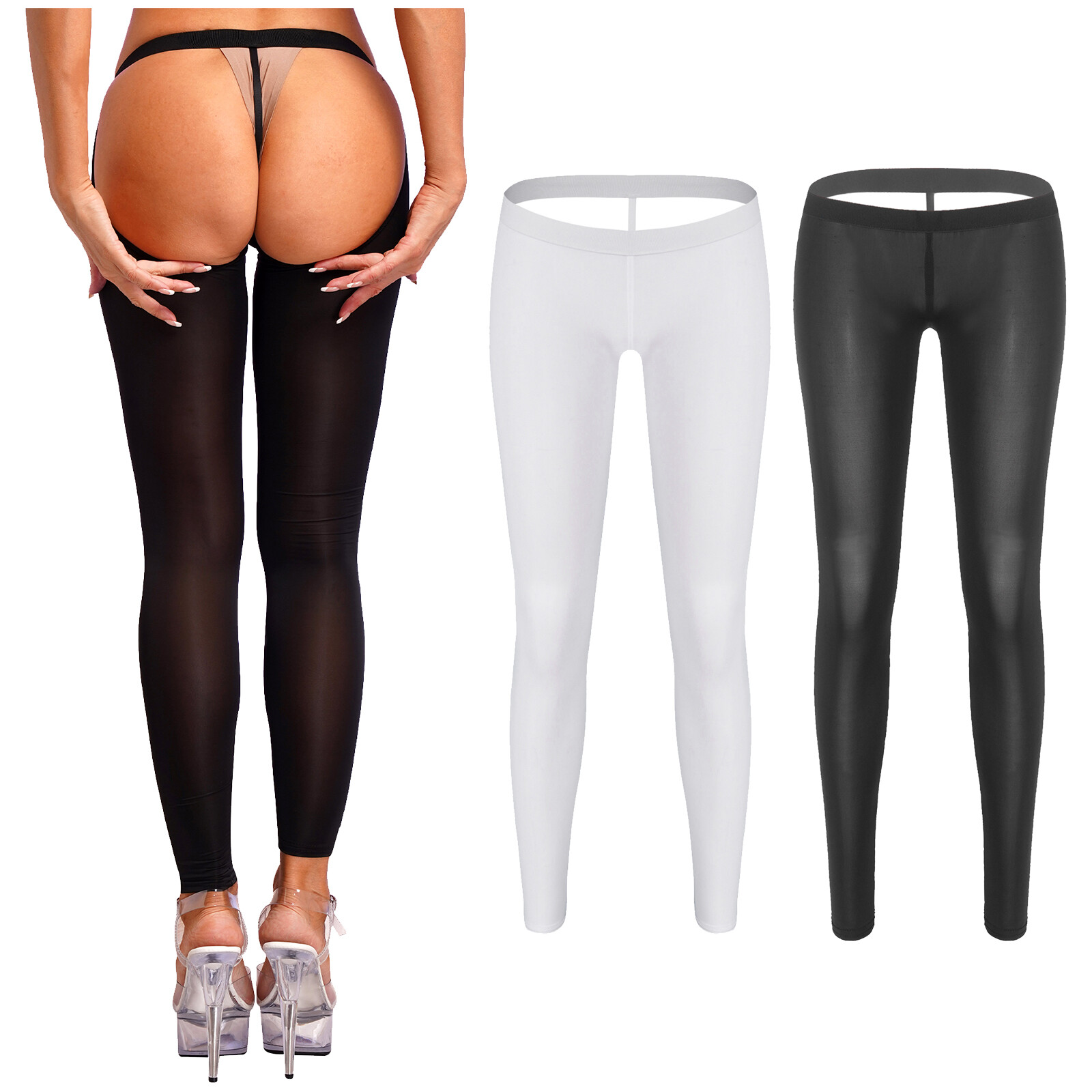 Womens See-through Mesh Pants Open Butt Nightwear Sheer Skinny Tights Sleepsuit