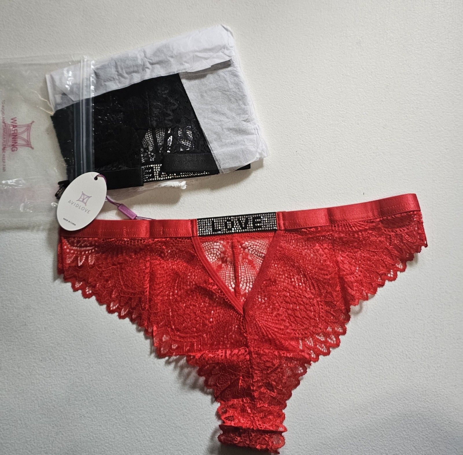 New 3PK AVIDLOVE Women’s Red, White and Black Lace “LOVE”size XL Sexy Classy Hot