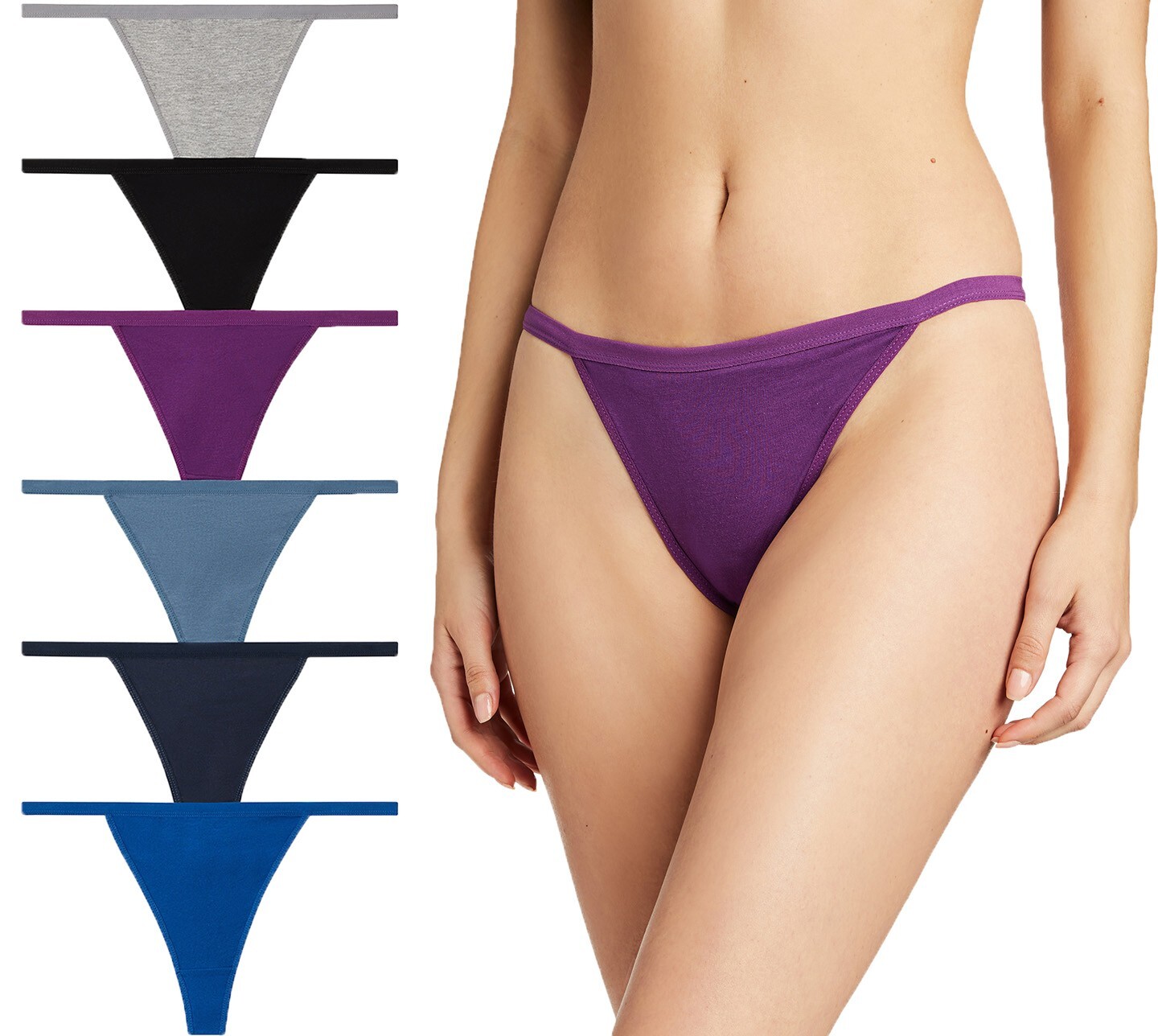 Women Cotton Thongs Lot underwear G String Sexy Dark color Panties M Size Pack 6