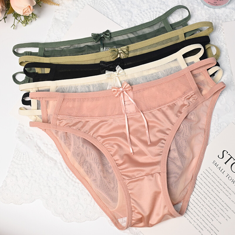 Pack Of 5 Womens Sexy Satin Panties Lingeries Cute Sheer See Through Underwear
