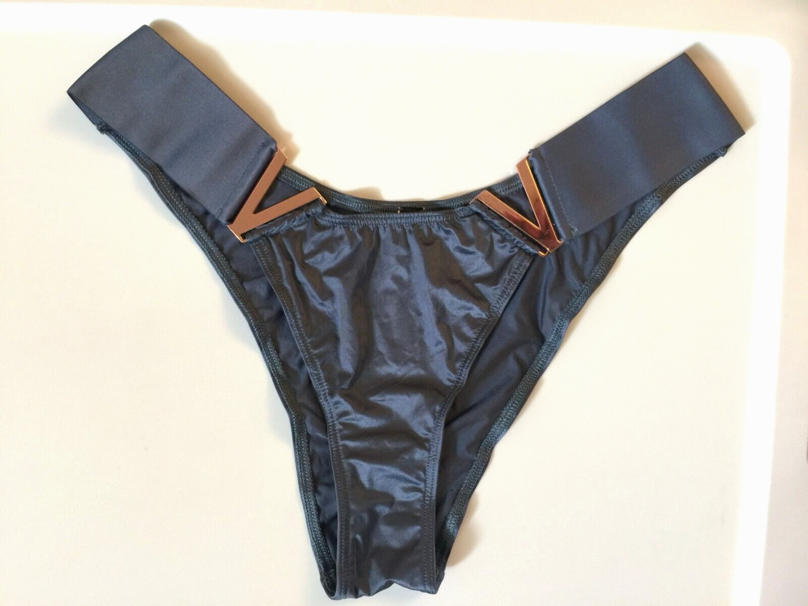 Victorias Secret Very Sexy Slate Blue Bombshell Gold V Brazilian Panties Size S