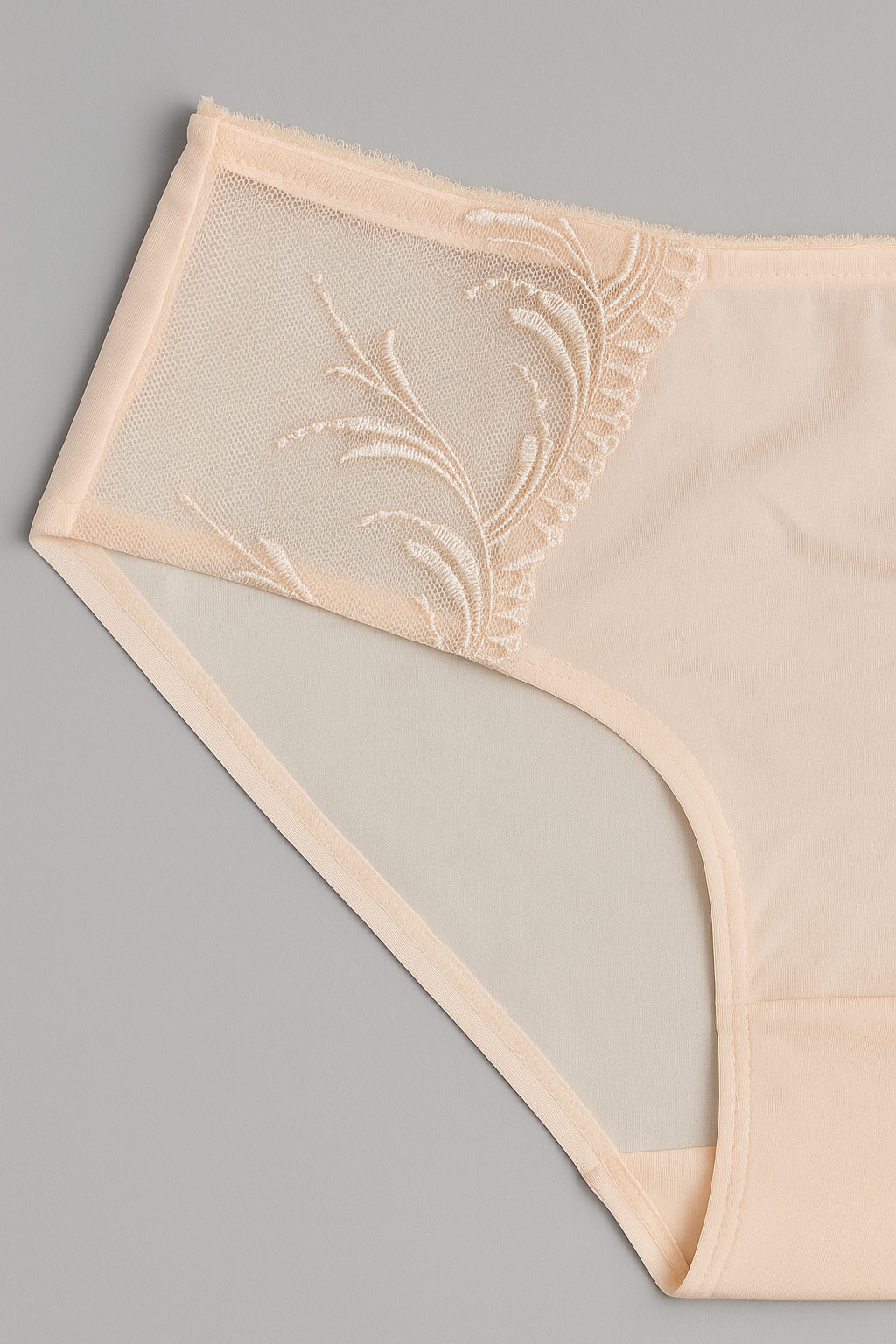 E et D S60039 Sheer Mesh Bikini with Embroidered Leaf Detail and Rosette Accent