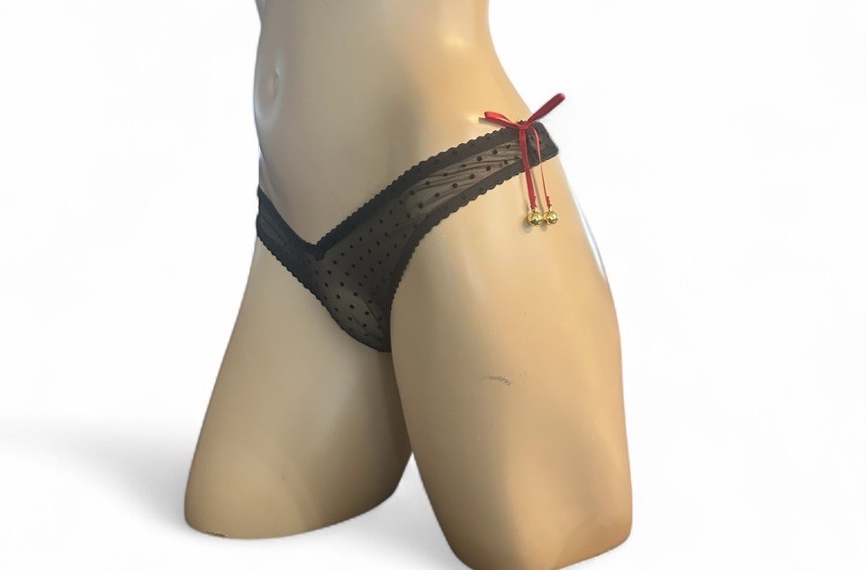Victoria’s Secret Very Sexy High Leg Thong Panty Jingle Bell Black Mesh Medium