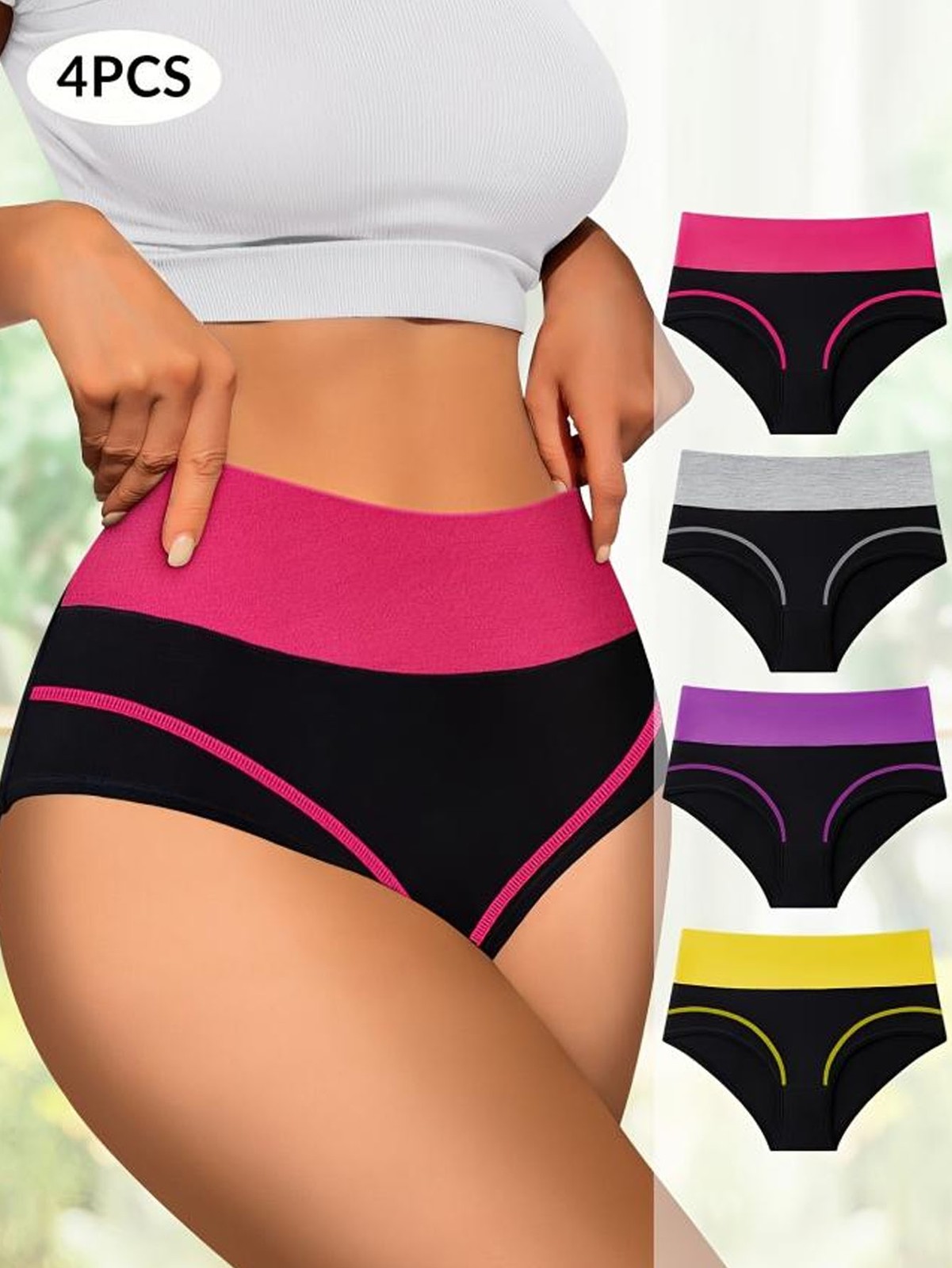 4 Pack Women Tight Panties Bikini Pant Women’s Mid-High Waist Briefs Knickers