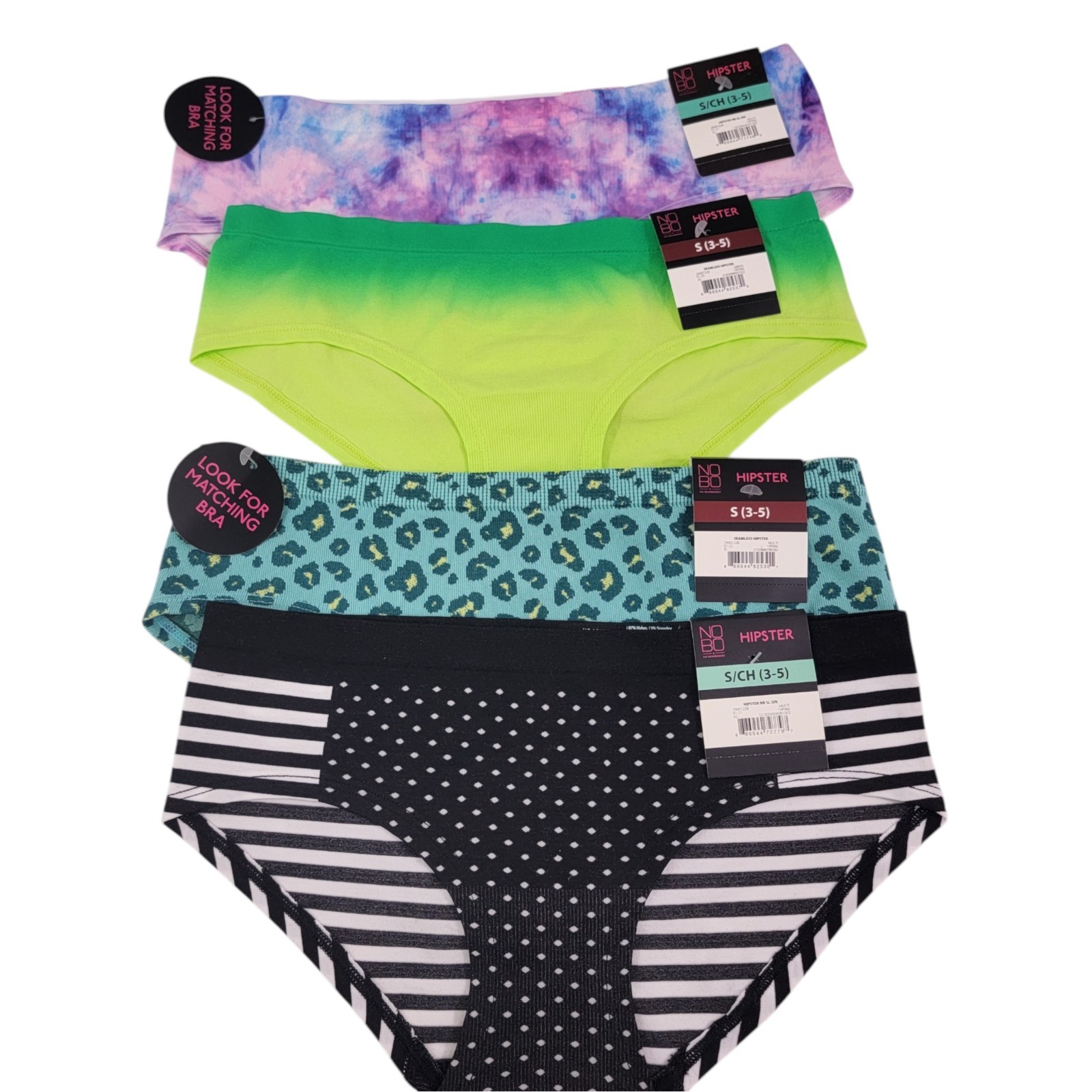 No Boundaries Seamless Hipster 4-Pack Multi-Color NOBO Panties – Size Small NWT