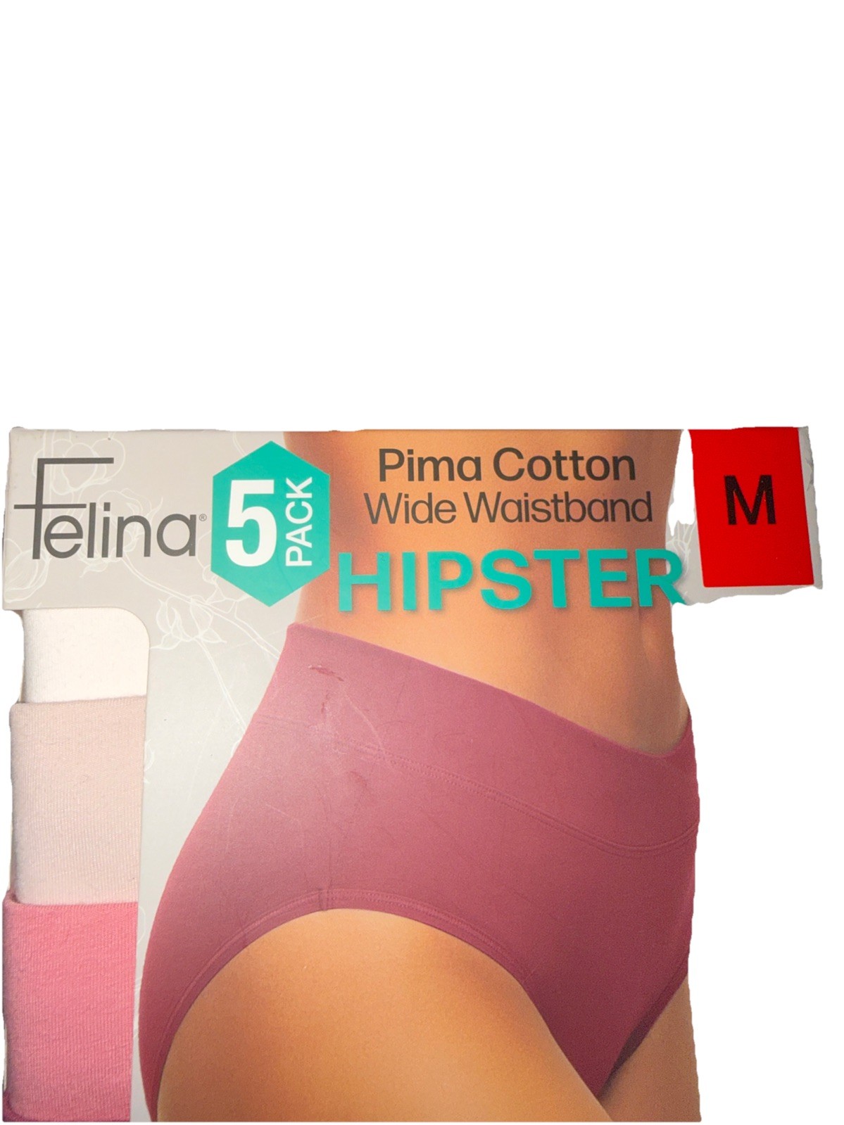 Felina Pima Cotton Wide Waistband Hipster Panties 5 Pack Black Size M