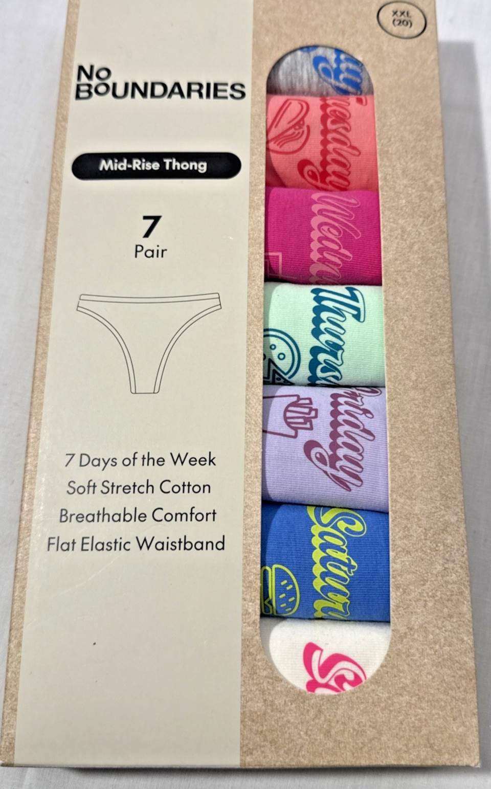 Women’s Mid-Rise Thong Panties Size XXL 7 Days of the Week Pack Soft (Pack of 7)