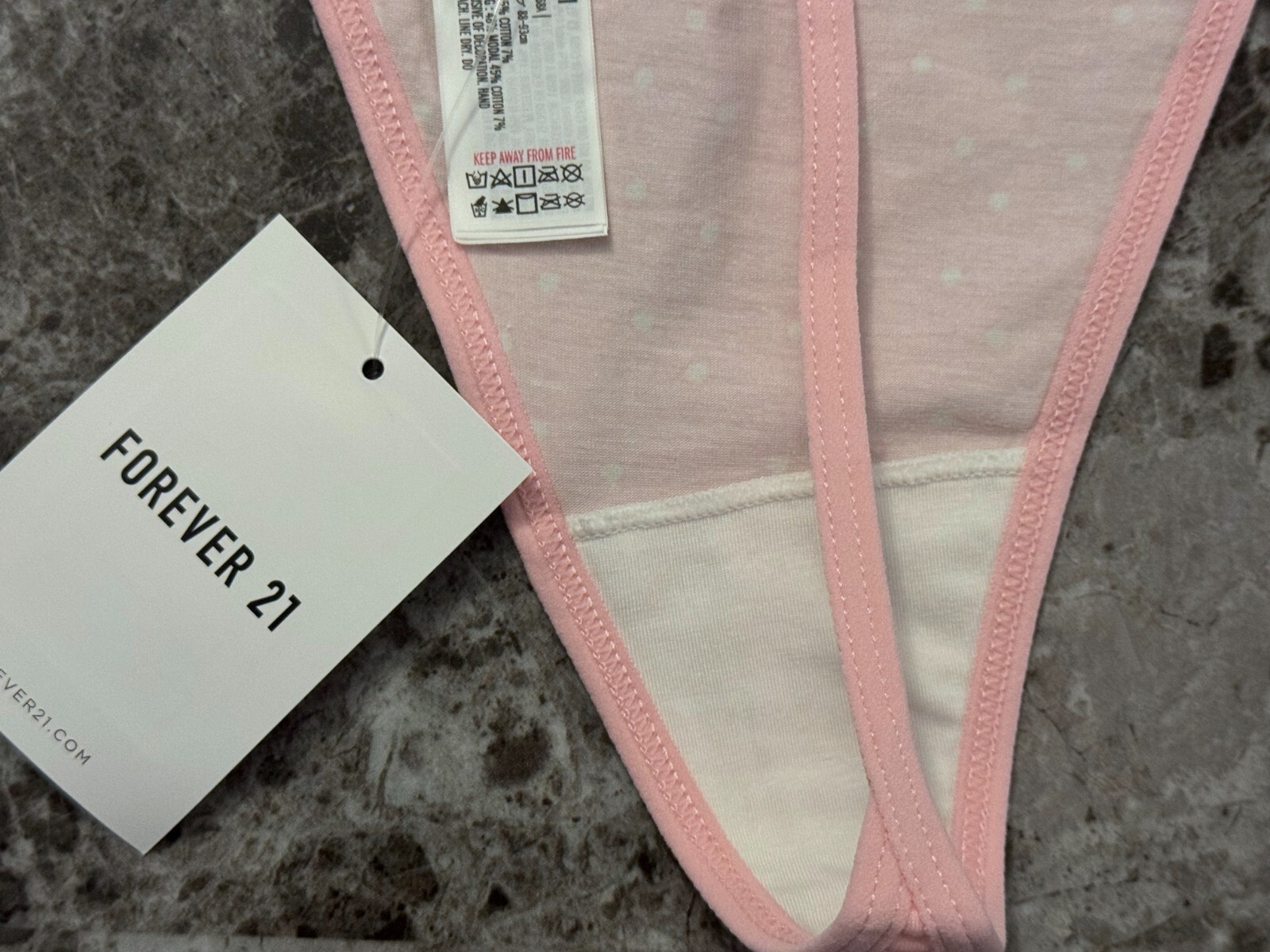 NWT FOREVER 21 PINK WHITE POLKA DOT MODAL COTTON SPANDEX BLEND V STRING PANTIES