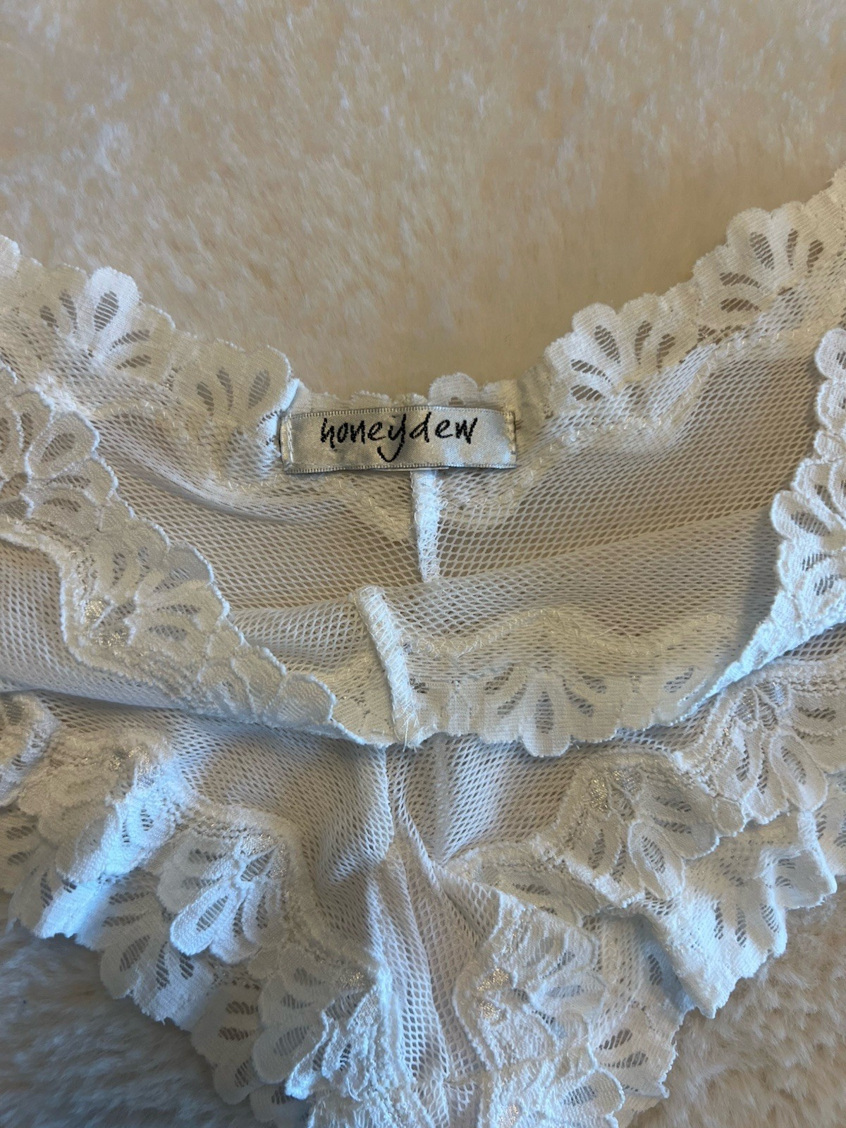 NWOT ~ Honeydew Intimates Bikini Panties: White with white lace trim: Size L