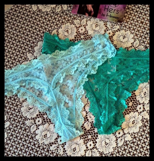 HERS BY HERMAN Lot of 4 Light Aqua Blue Teal Green Lace Thong/Panties Large