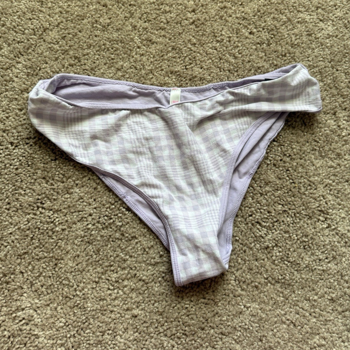 PINK Thong Panties XS Purple White Plaid Cotton/Elastane 1 Pack