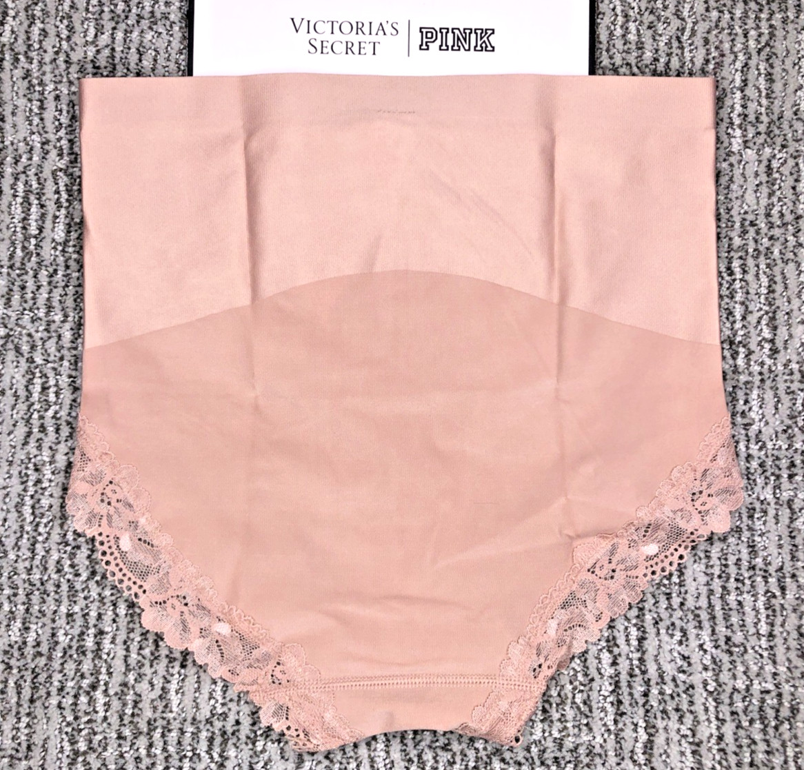 Victoria’s Secret NWT Large Beige Smoothing Shimmer High Leg Brief Panty Lace