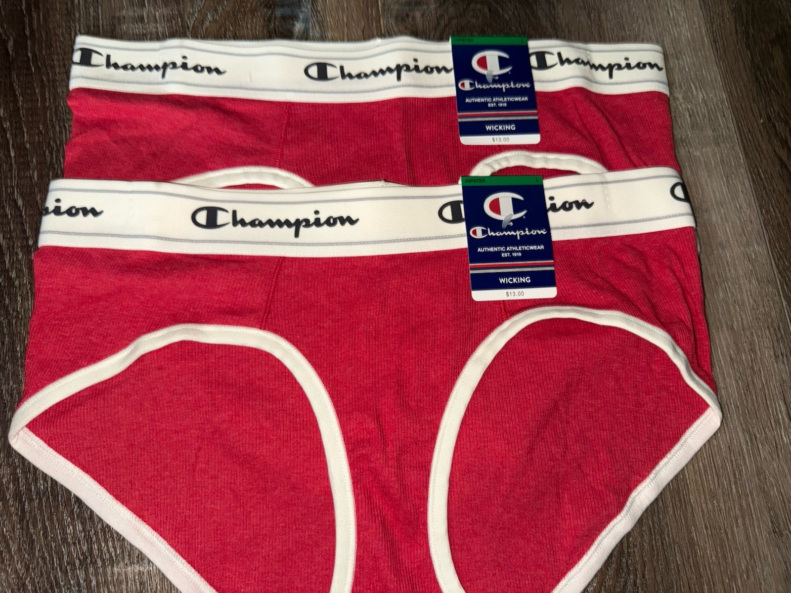 Champion ~ 2-Pair Womens Hipster Underwear Cotton Blend Red Ribbed ~ L