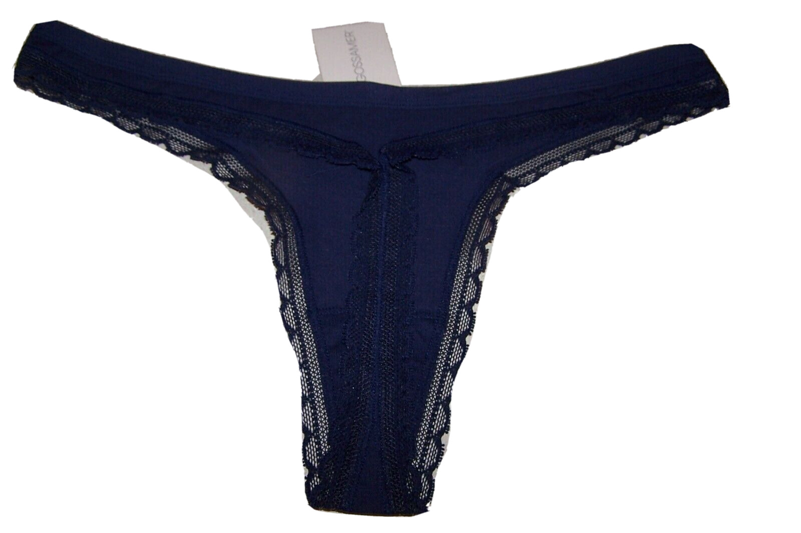 ON GOSSAMER LACE TRIM THONG SZ L NWT NAVY