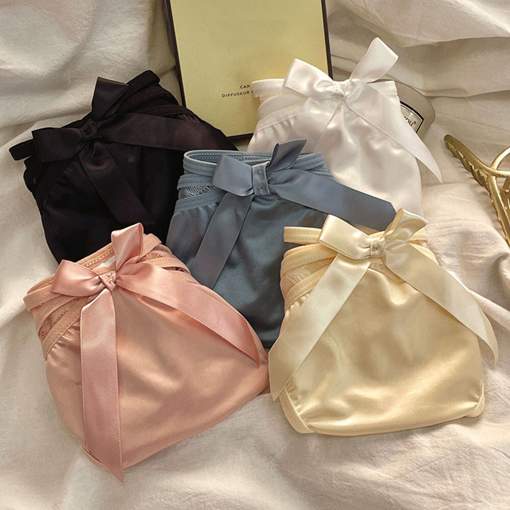 Women Ice Silk Antibacterial Underpants Satin Ruffle Panties Breathable Seamless