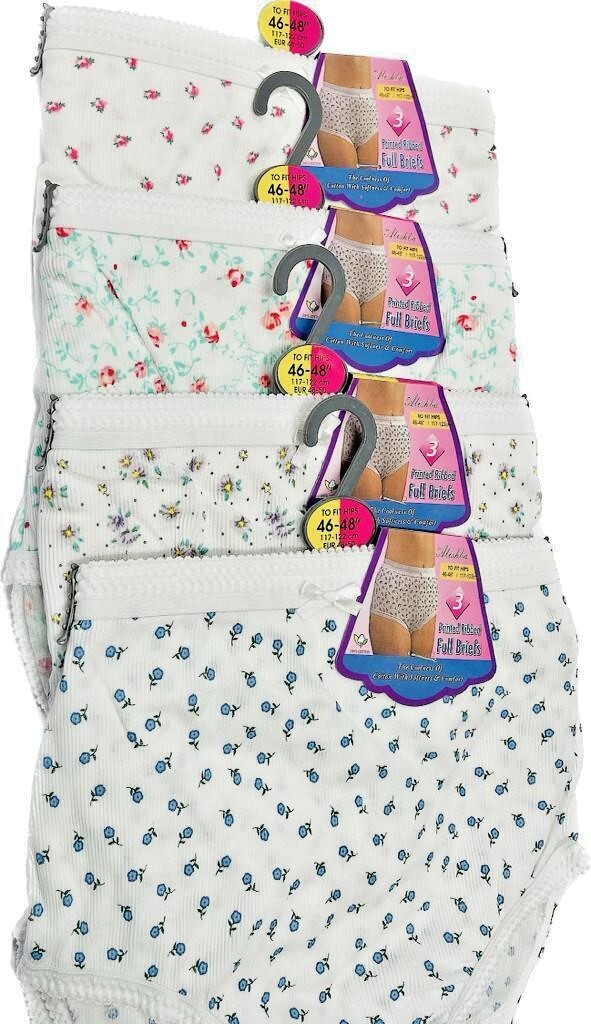6/12 Pack Ladies Briefs Maxi, 100% Ribbed Cotton Full Comfort Fit – Size 10-20